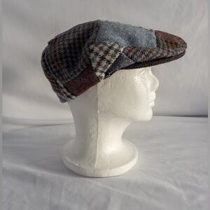 Donegal Tweed Patchwork Flat Cap Hat Woven in Ireland | Men’s Large 23”